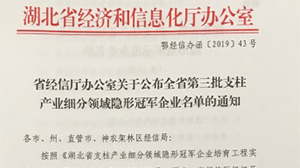 米兰体育·公司在线登入-米兰(中国)
被认定为“湖北省支柱产业细分领域隐形冠军示范企业”